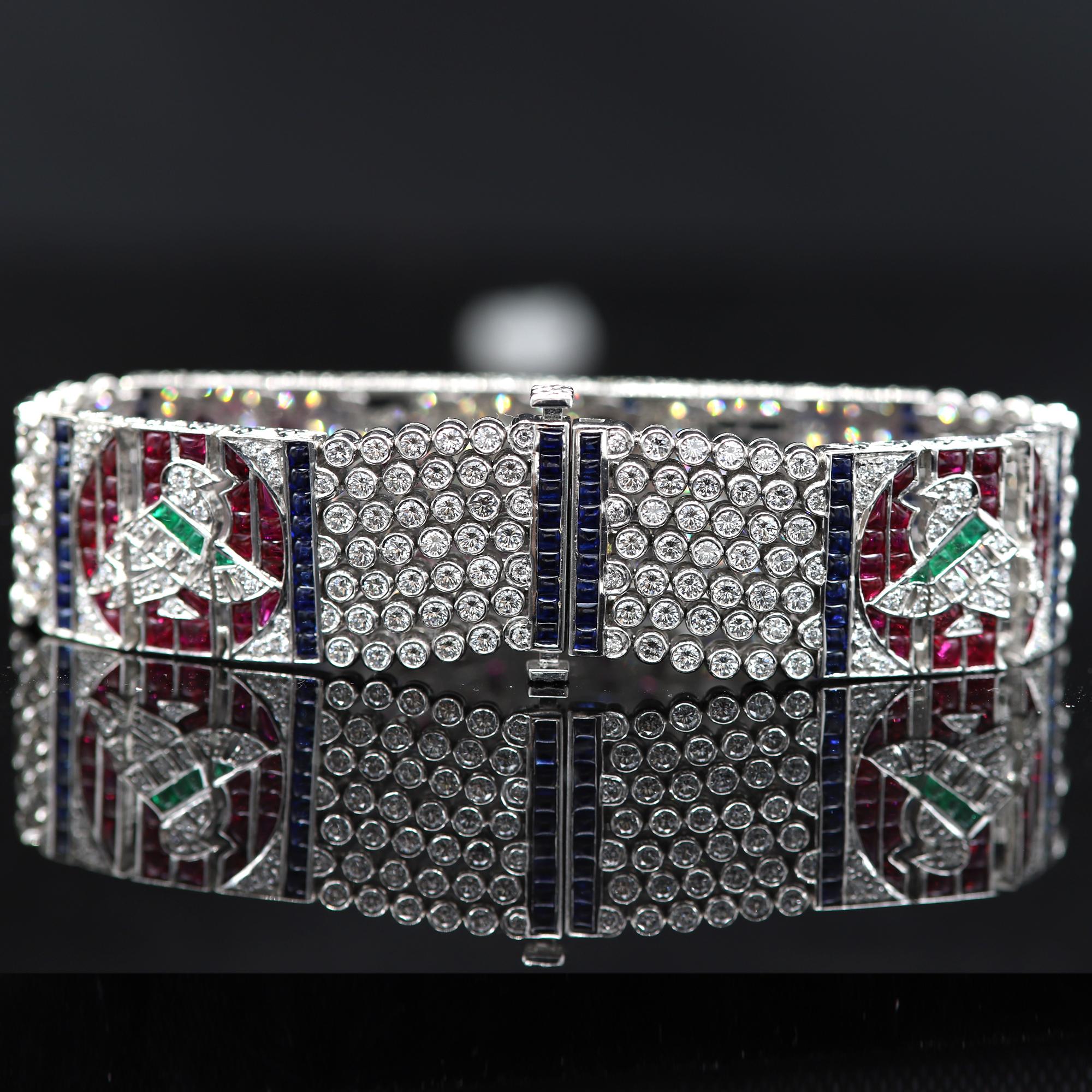 Vintage Egyptian Bracelet Art Bracelet Platinum Diamonds Ruby & Sapphire Replica 4