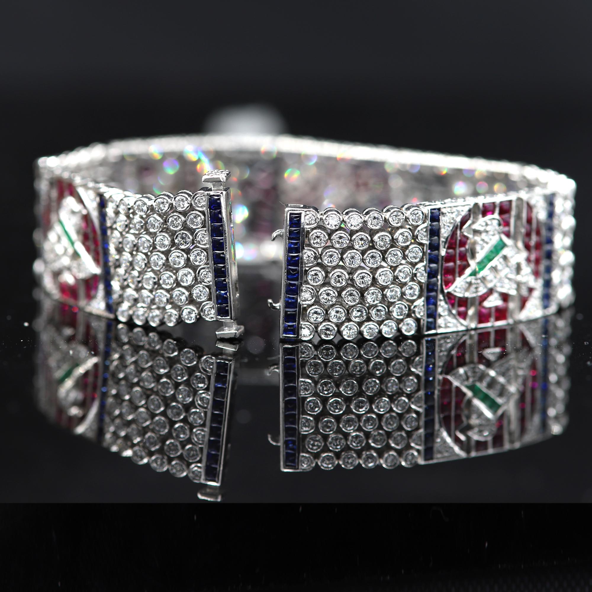 Vintage Egyptian Bracelet Art Bracelet Platinum Diamonds Ruby & Sapphire Replica 5