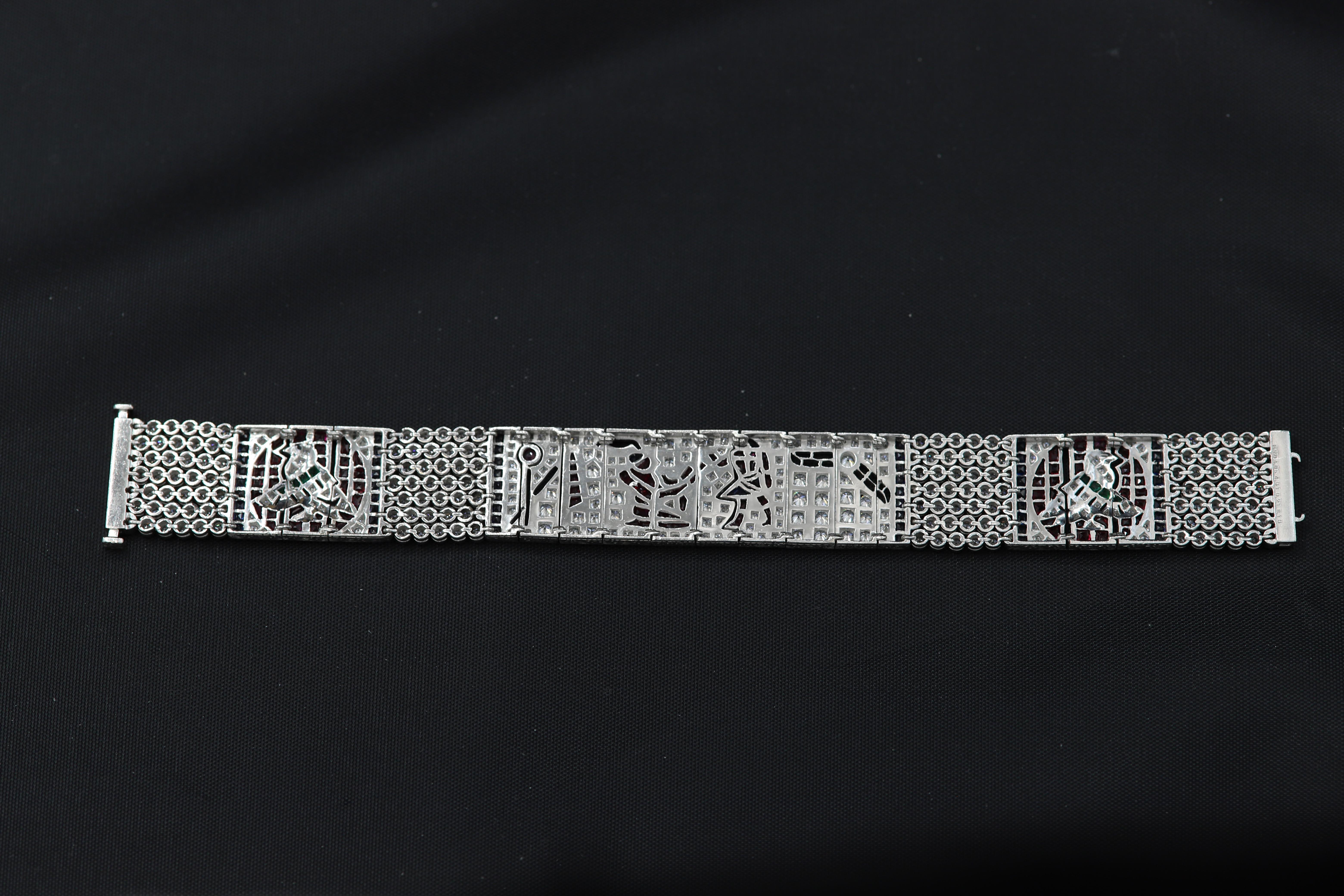 Vintage Egyptian Bracelet Art Bracelet Platinum Diamonds Ruby & Sapphire Replica 11