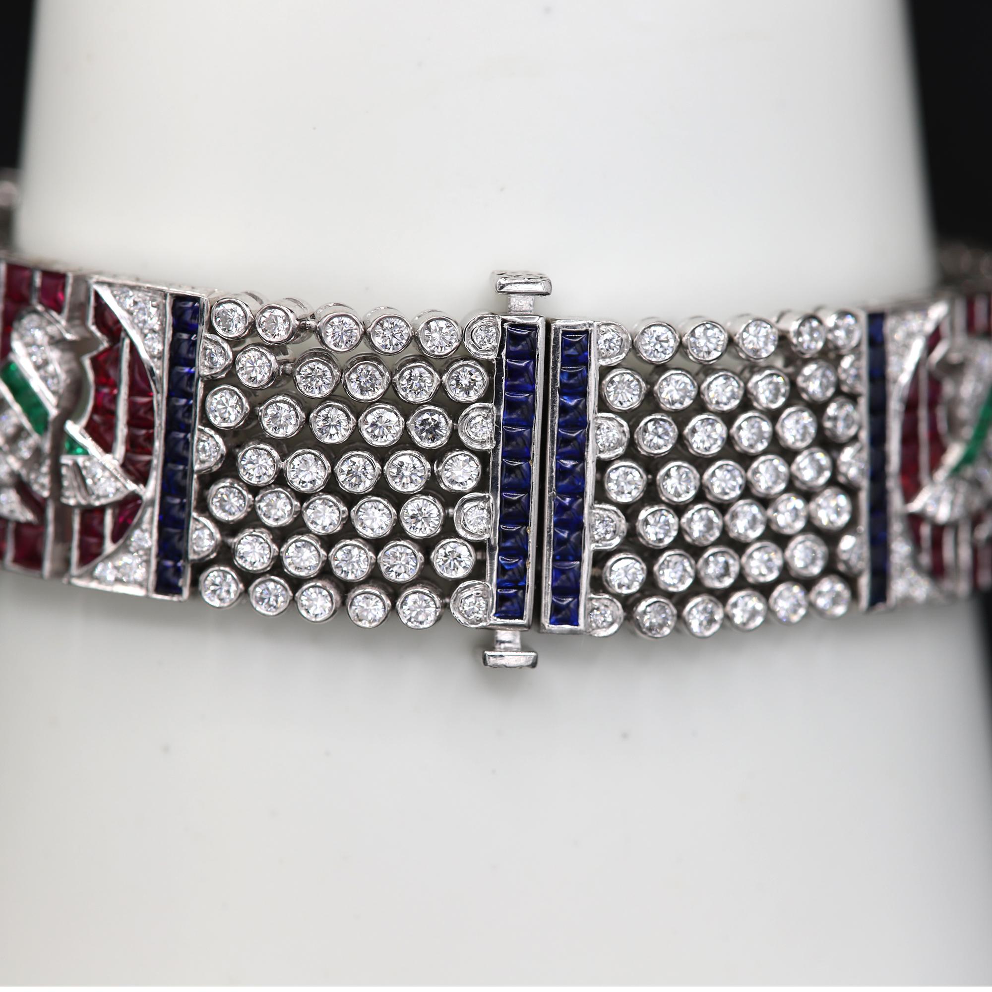 Egyptian Revival Vintage Egyptian Bracelet Art Bracelet Platinum Diamonds Ruby & Sapphire Replica