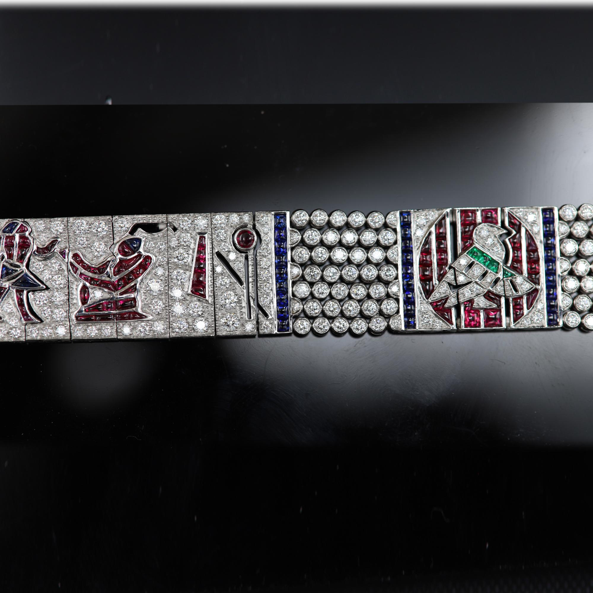 Vintage Egyptian Bracelet Art Bracelet Platinum Diamonds Ruby & Sapphire Replica 1