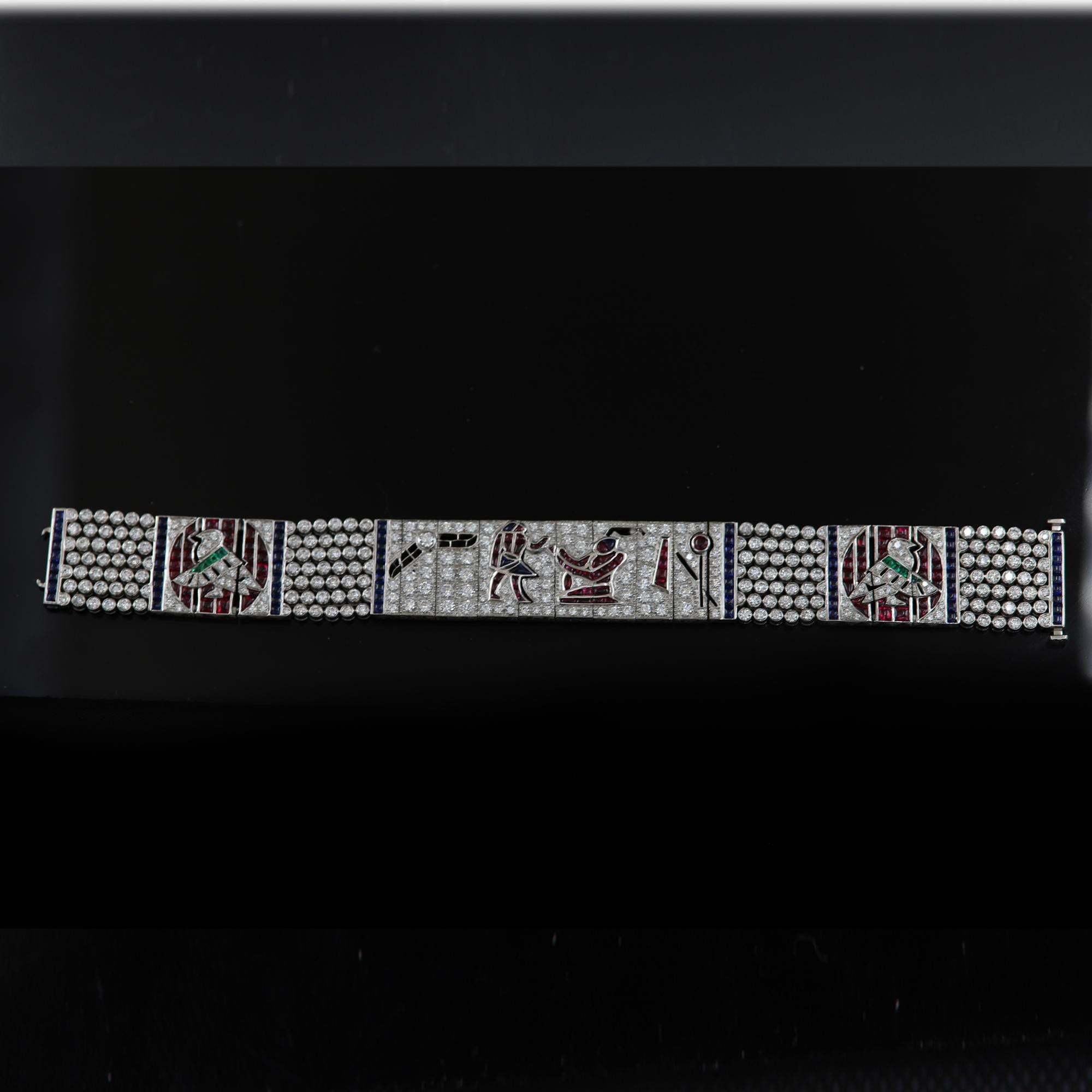 Vintage Egyptian Bracelet Art Bracelet Platinum Diamonds Ruby & Sapphire Replica 2