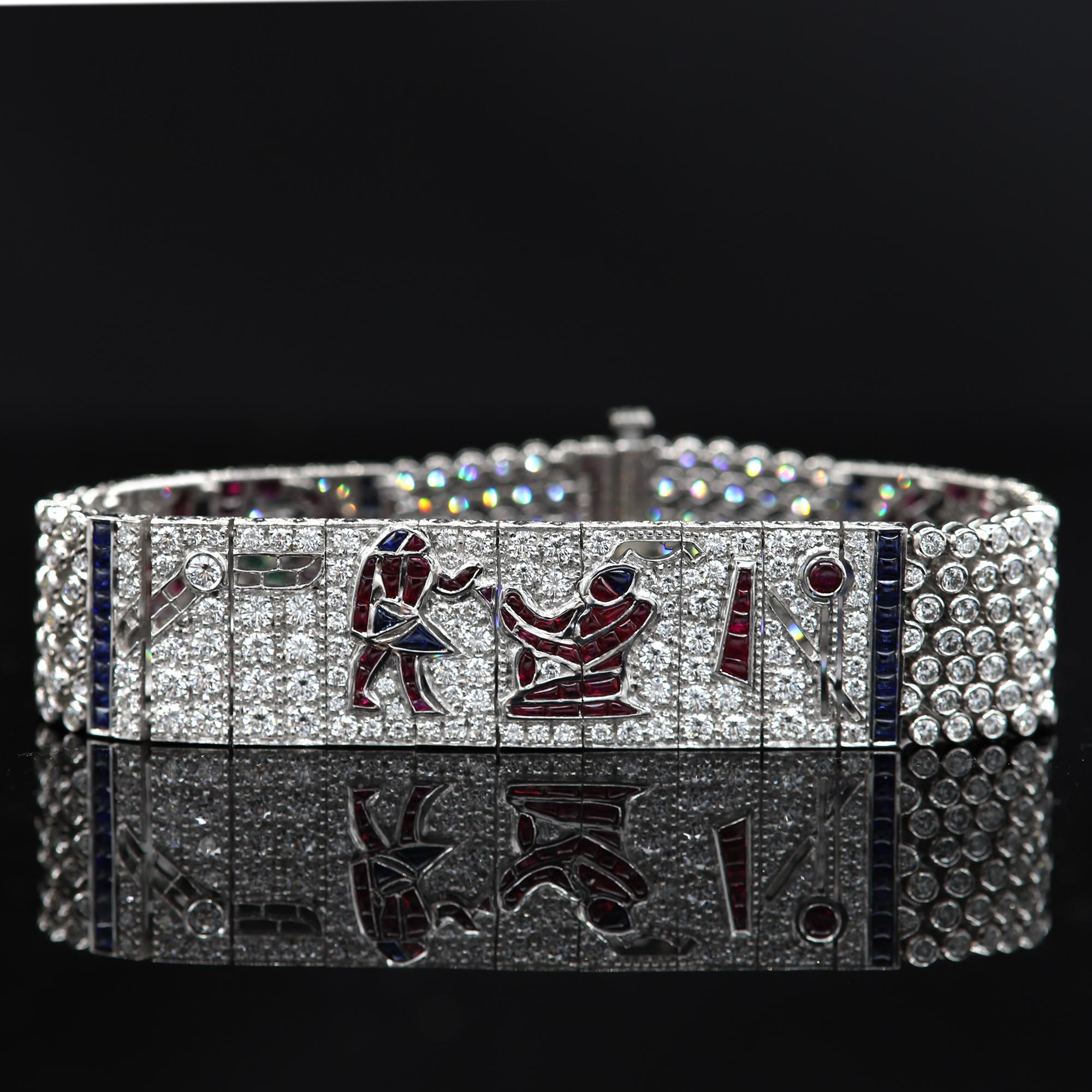 Vintage Egyptian Bracelet Art Bracelet Platinum Diamonds Ruby & Sapphire Replica 3