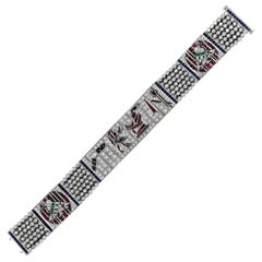 Vintage Egyptian Bracelet Art Bracelet Platinum Diamonds Ruby & Sapphire Replica