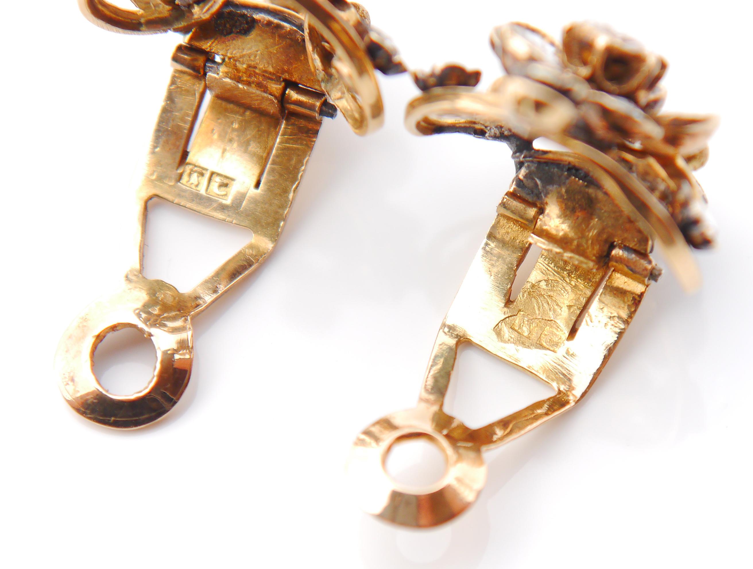 Vintage Egyptian Clips Earrings 5 ctw Diamonds solid 18K Gold Enamel /11gr For Sale 5