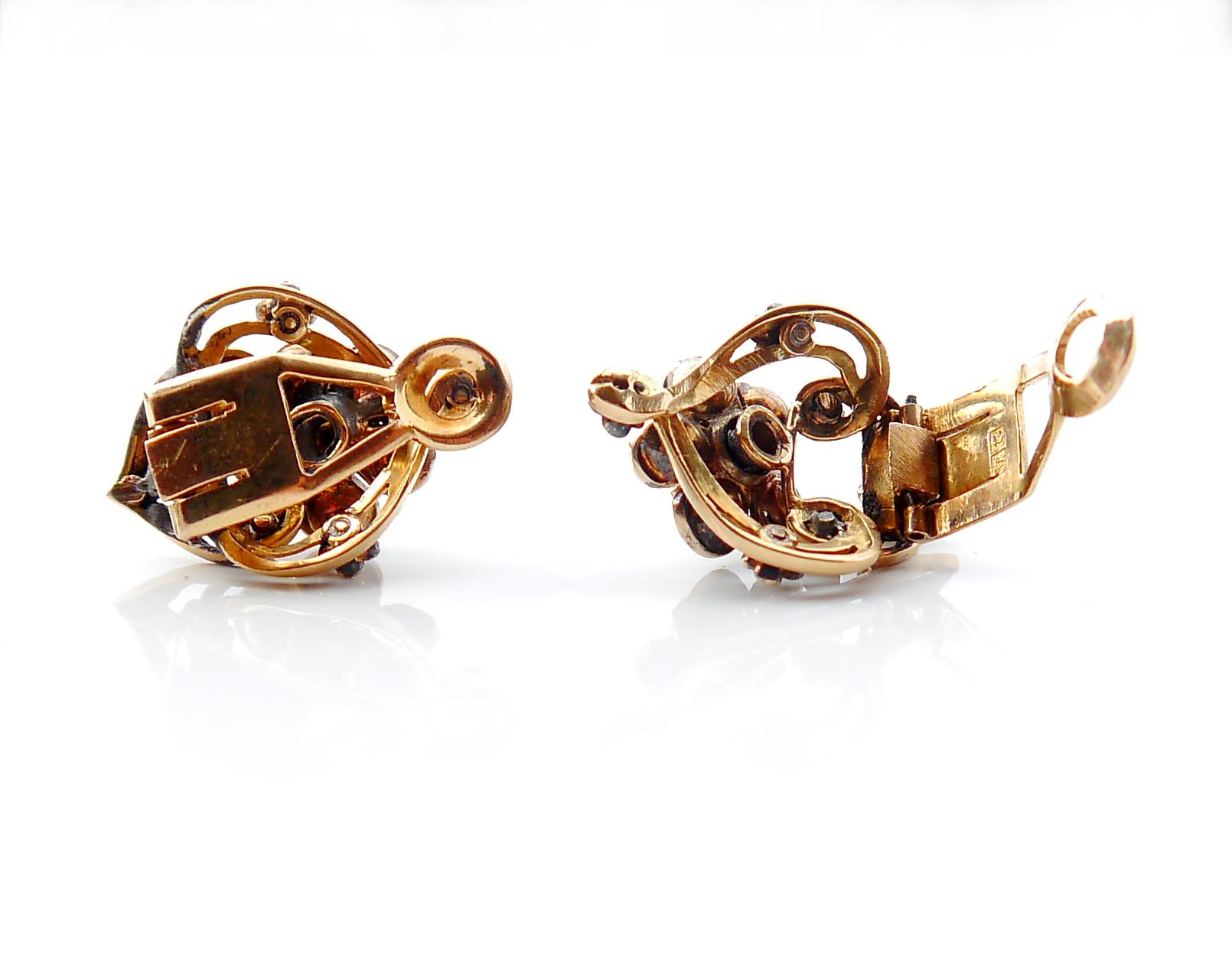 Women's Vintage Egyptian Clips Earrings 5 ctw Diamonds solid 18K Gold Enamel /11gr For Sale