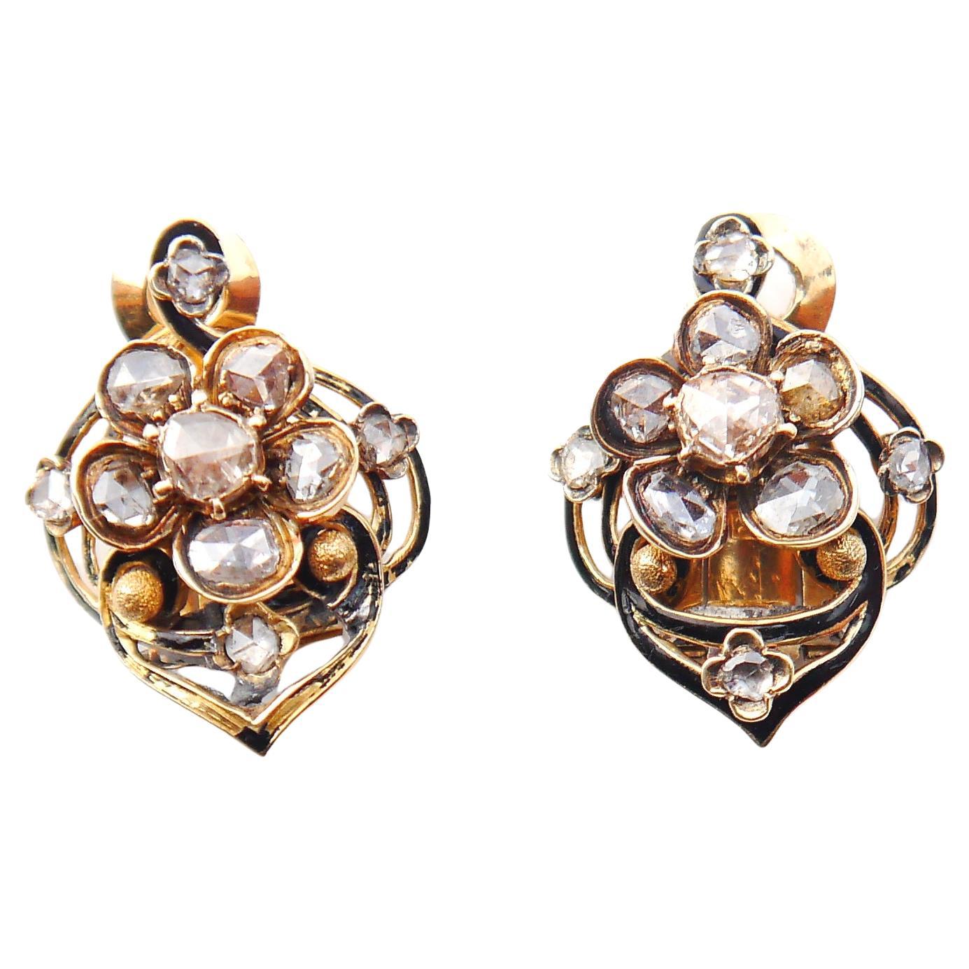 Vintage Egyptian Clips Earrings 5 ctw Diamonds solid 18K Gold Enamel /11gr For Sale