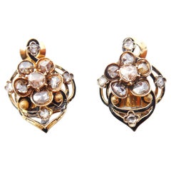 Vintage Egyptian Clips Earrings 5 ctw Diamonds solid 18K Gold Enamel /11gr