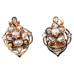 Boucles d'oreilles égyptiennes vintage Clips 5 ctw Diamants massif Or 18K Émail /11gr