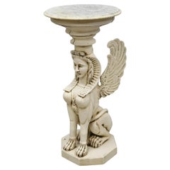 Vintage Egyptian Female Sphinx Round Marble Top Carved Wood Pedestal Plant Stand Vintage Egyptian Female Sphinx Round Marble Top Carved Wood Pedestal Plant Stand
