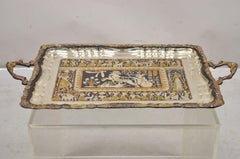 Vintage Egyptian Figural Horse Chariot Copper Silver Metal Serving Platter Tray