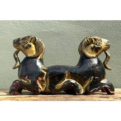 Vintage Egyptian Gilt Tipped Rams Head Sculpture