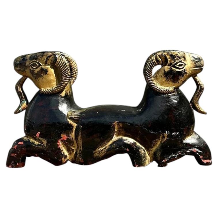 Vintage Egyptian Gilt Tipped Rams Head Sculpture