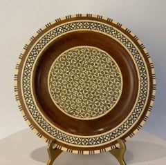Vintage Egyptian Inlaid Marquetry Decorative Round Platter Vide Poche Catchall