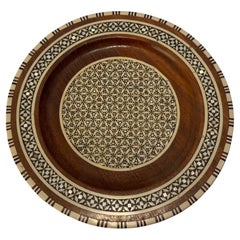 Vintage Egyptian Inlaid Marquetry Decorative Round Platter Vide Poche Catchall