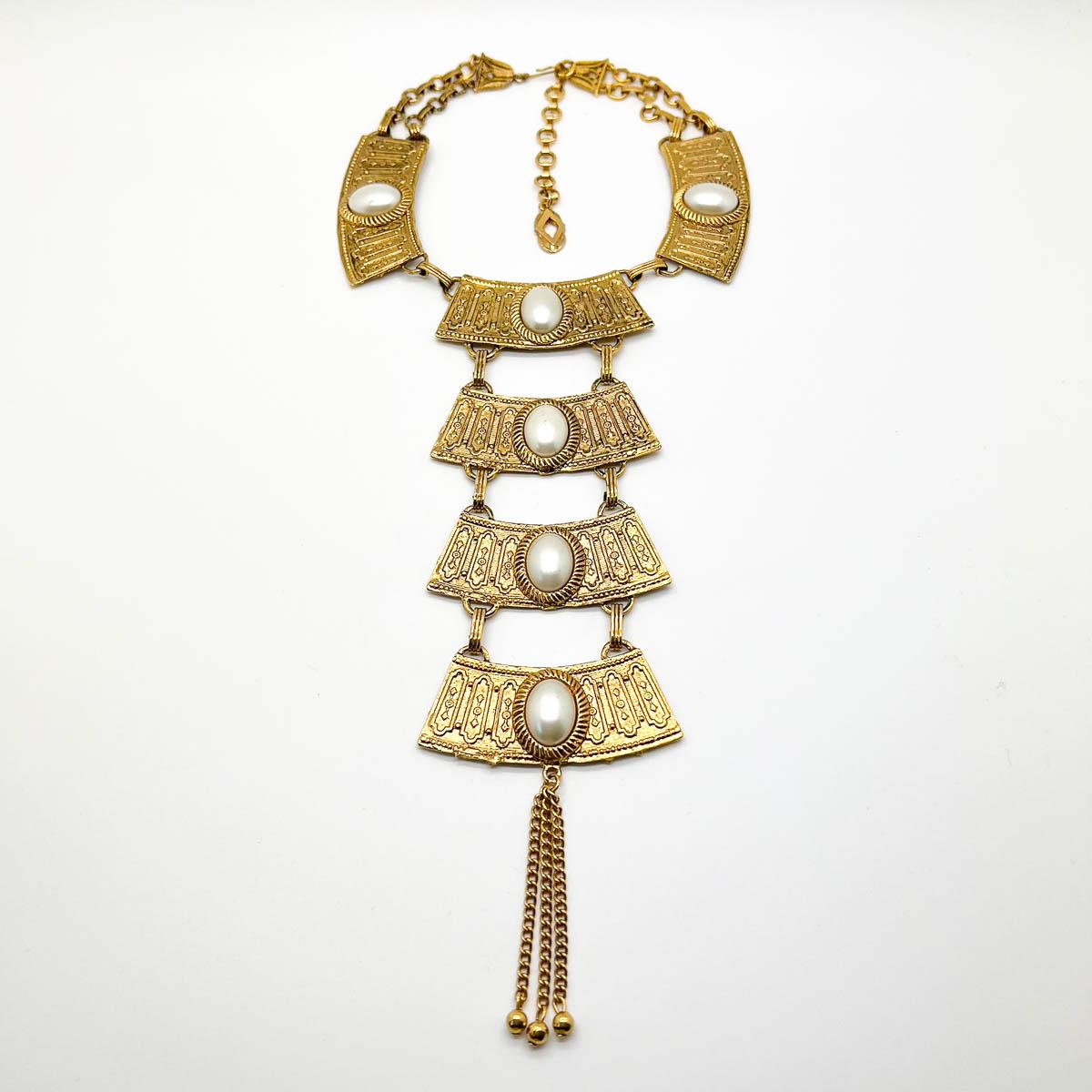 Women's or Men's Vintage Egyptian Inspired Grand Pearl Bib 1970s For Sale