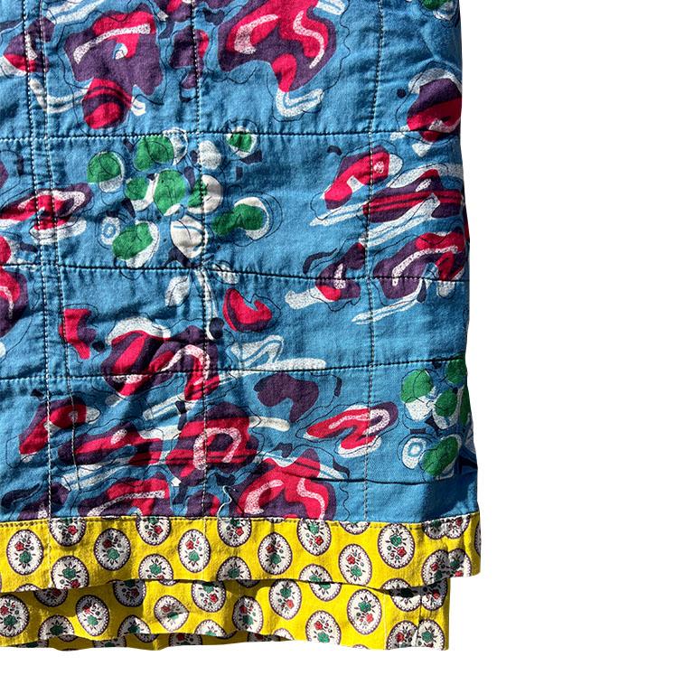 Folk Art Vintage Egyptian Matelasse Quilted Coverlet or Throw in Blue and Yellow For Sale