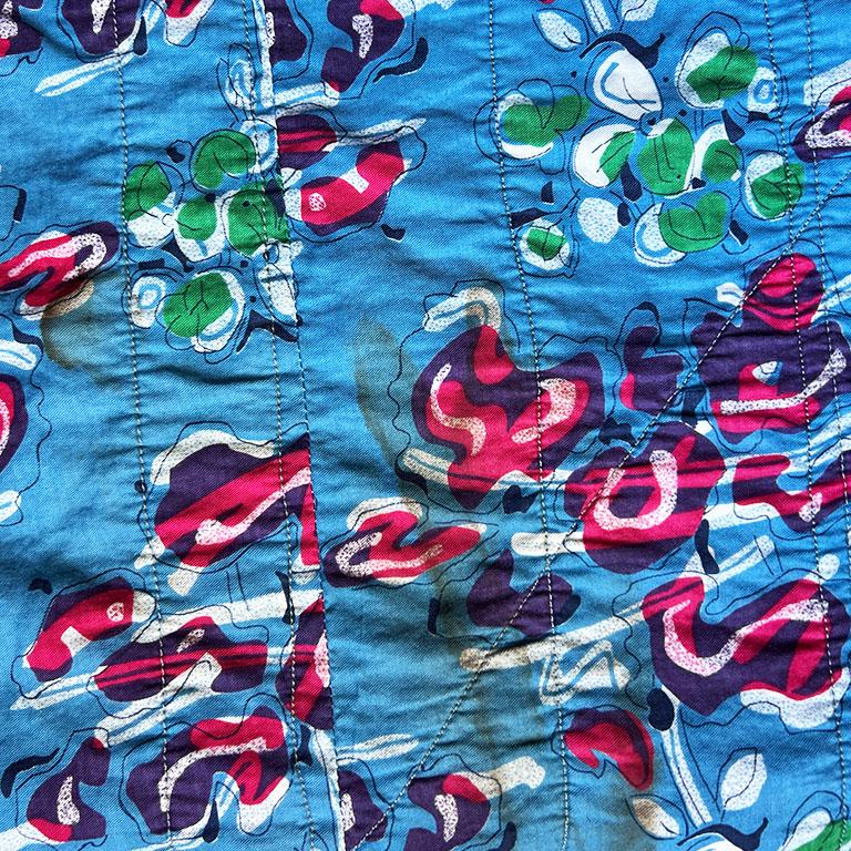 Vintage Egyptian Matelasse Quilted Coverlet or Throw in Blue and Yellow In Good Condition For Sale In Oklahoma City, OK