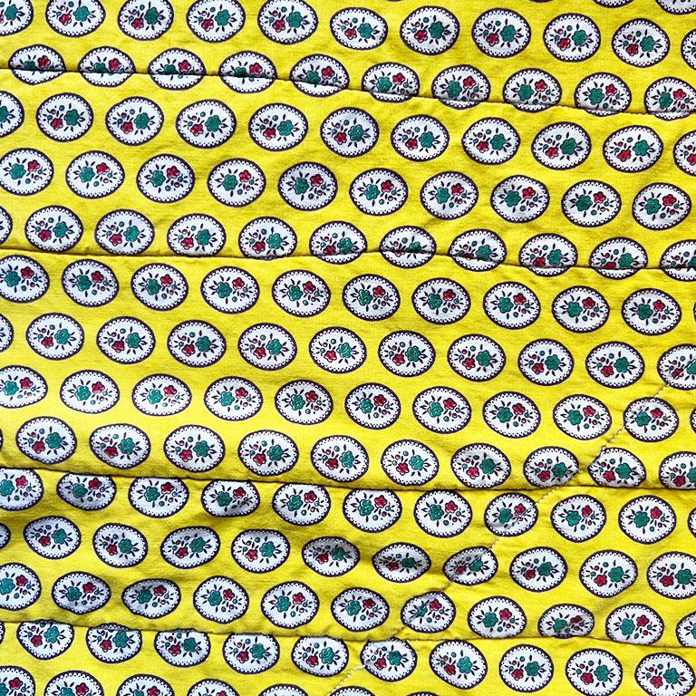 20th Century Vintage Egyptian Matelasse Quilted Coverlet or Throw in Blue and Yellow For Sale