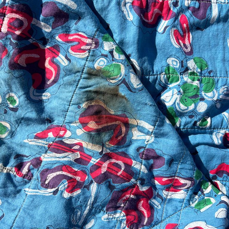 Fabric Vintage Egyptian Matelasse Quilted Coverlet or Throw in Blue and Yellow For Sale