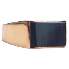Vintage Egyptian Men Signet Ring Onyx stone solid 18K Rose Gold Ø11.25US / 5.2gr