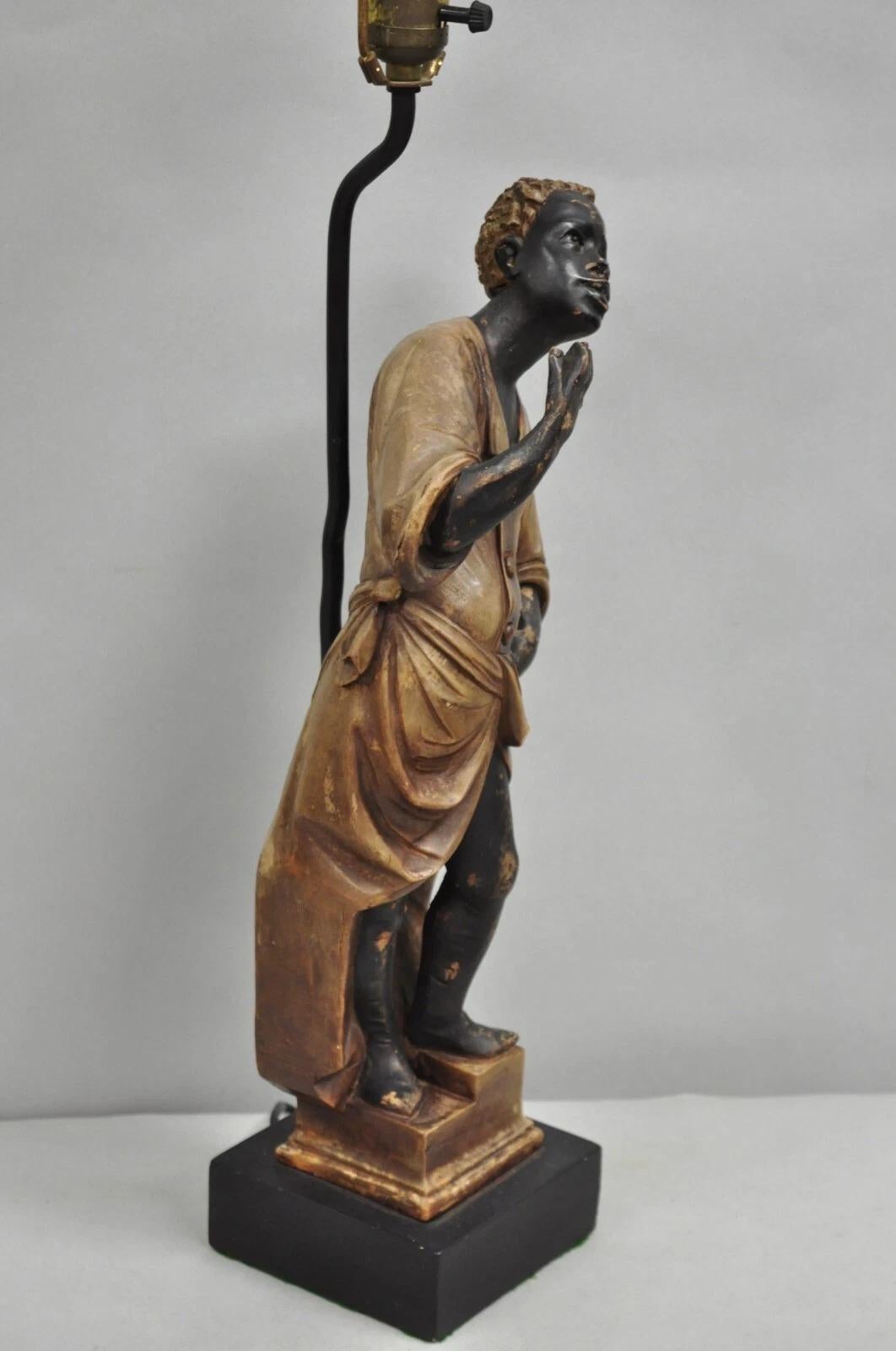 Vintage Egyptian Moorish Style Resin Blackamoor Sculpture Figure Table Lamp For Sale 6