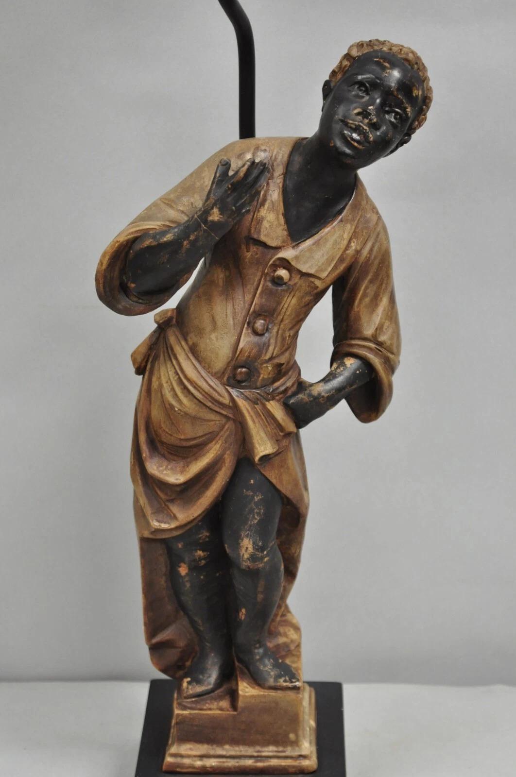 Vintage Egyptian Moorish Style Resin Blackamoor Sculpture Figure Table Lamp For Sale 7