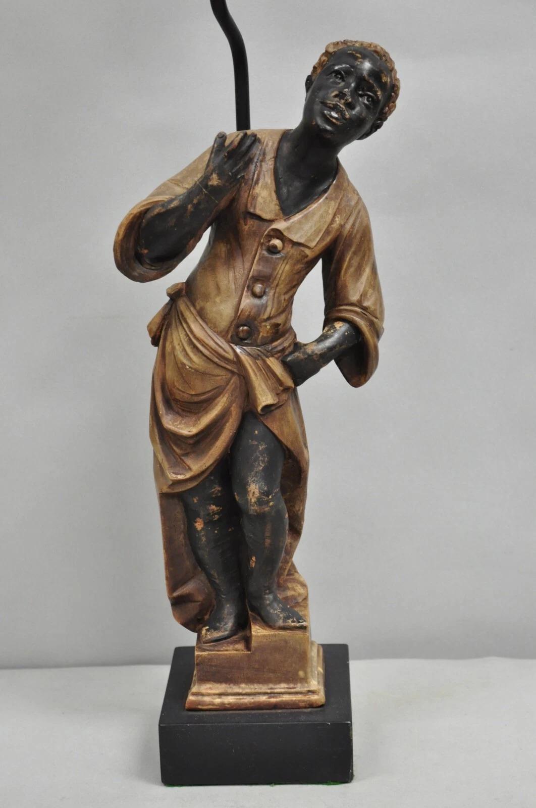 Unknown Vintage Egyptian Moorish Style Resin Blackamoor Sculpture Figure Table Lamp For Sale