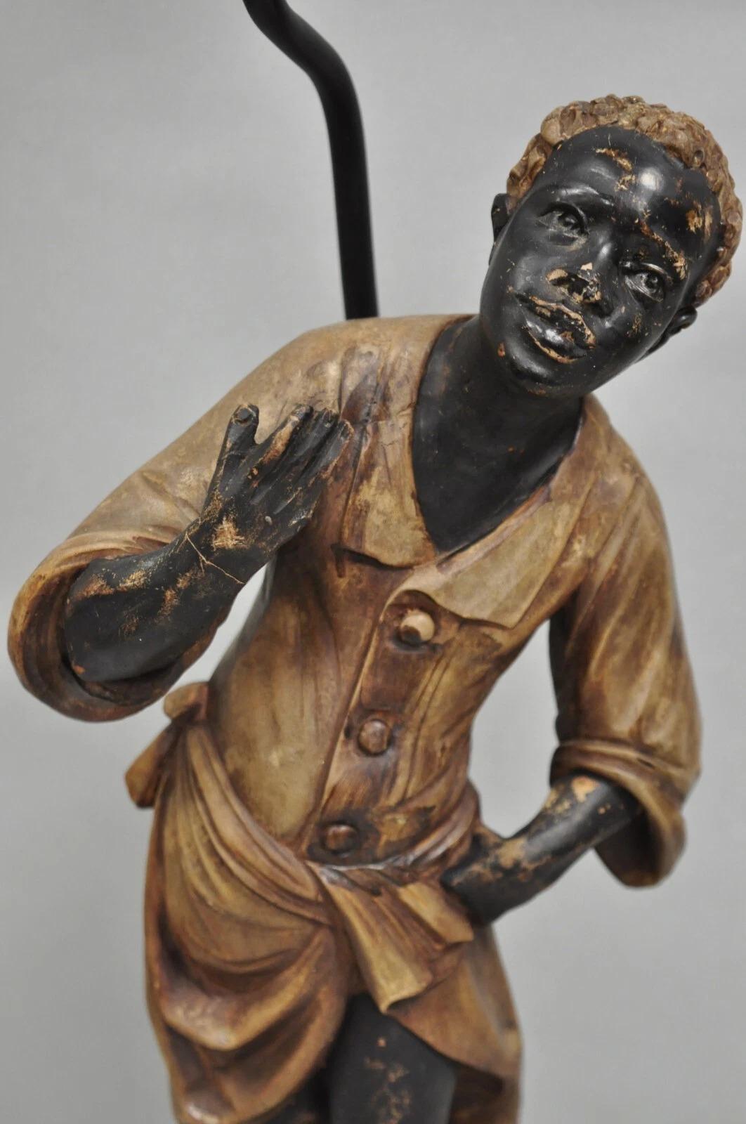 Vintage Egyptian Moorish Style Resin Blackamoor Sculpture Figure Table Lamp In Good Condition For Sale In Philadelphia, PA