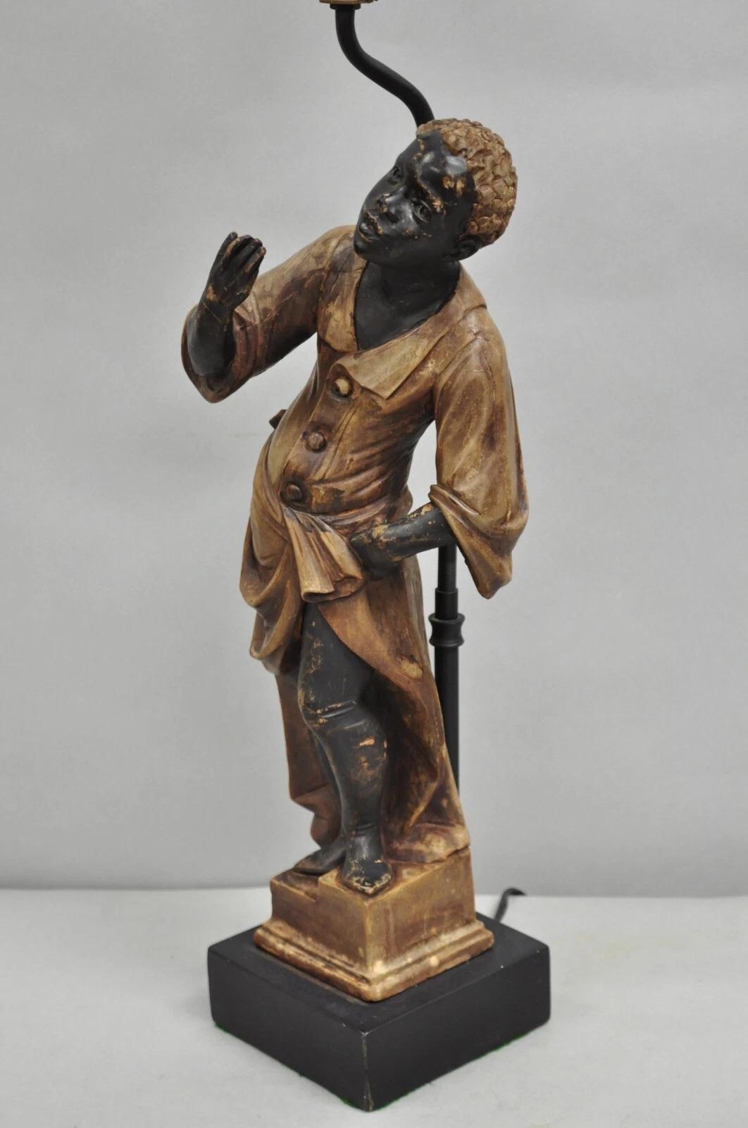 Vintage Egyptian Moorish Style Resin Blackamoor Sculpture Figure Table Lamp For Sale 2