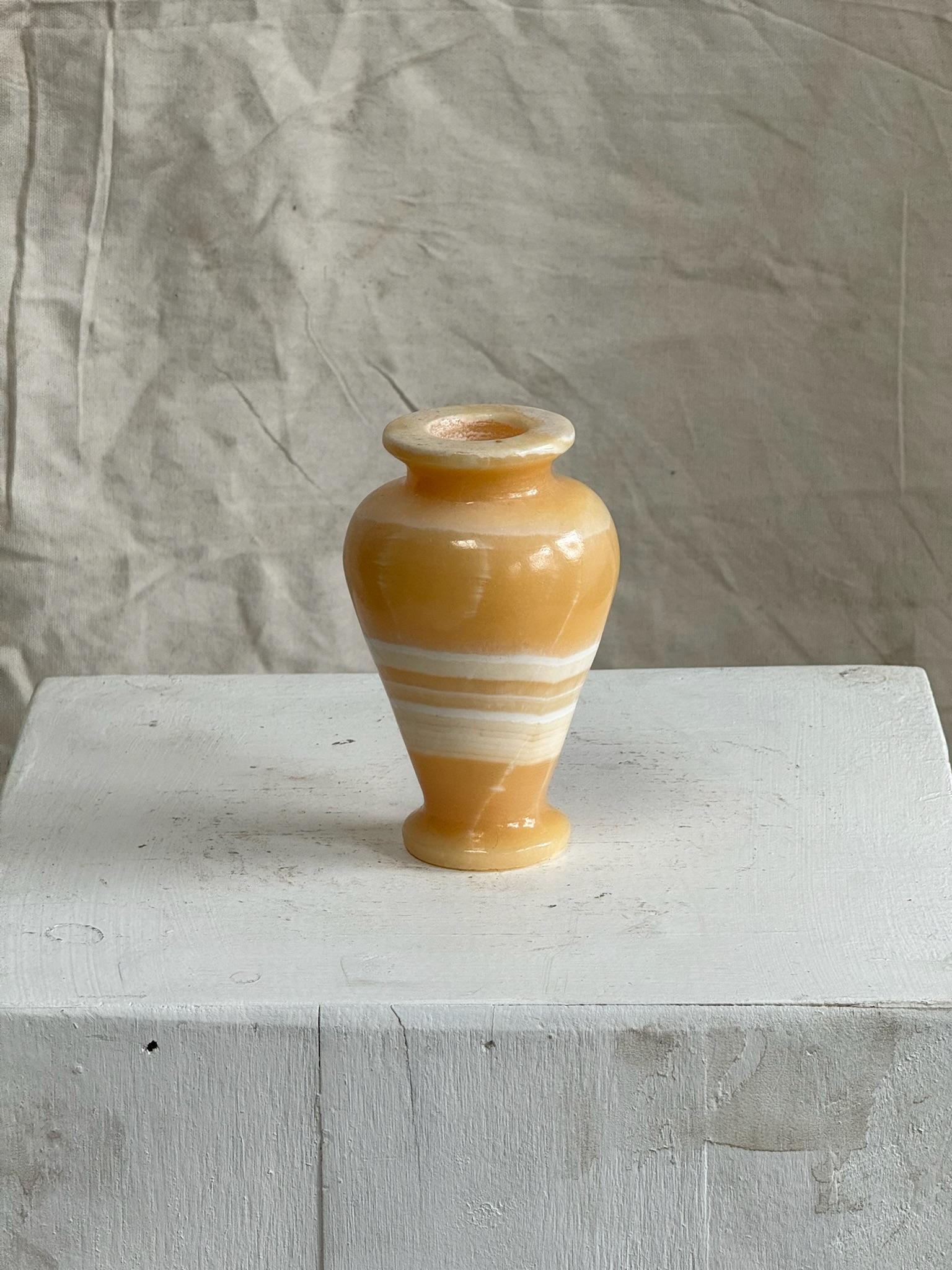Hand-Crafted Vintage Egyptian Onyx Marble Alabaster Stone Vase For Sale