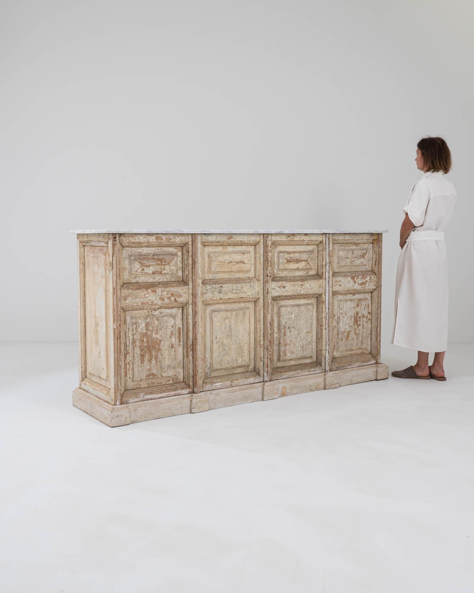 Rustic Vintage Northern African Paneled Bar with Marble Top