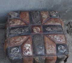 Vintage Egyptian Patterned Leather Puff 'Seat'
