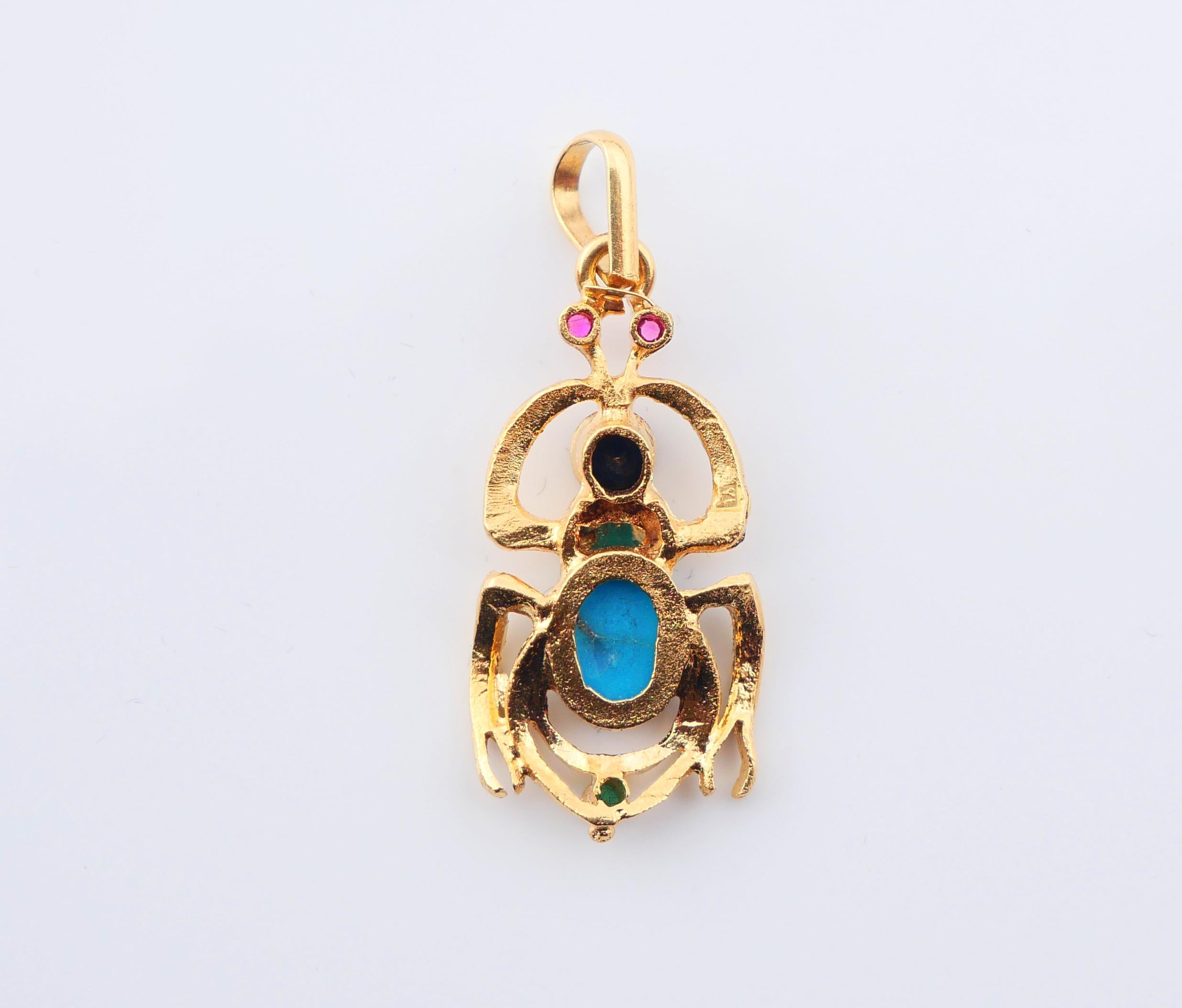 Ägyptische Vintage Ägyptische Vintage-Anhänger Käfer Turqouise Saphir Rubin Smaragd 18K Gold /3.15gr (Neuägyptisch)