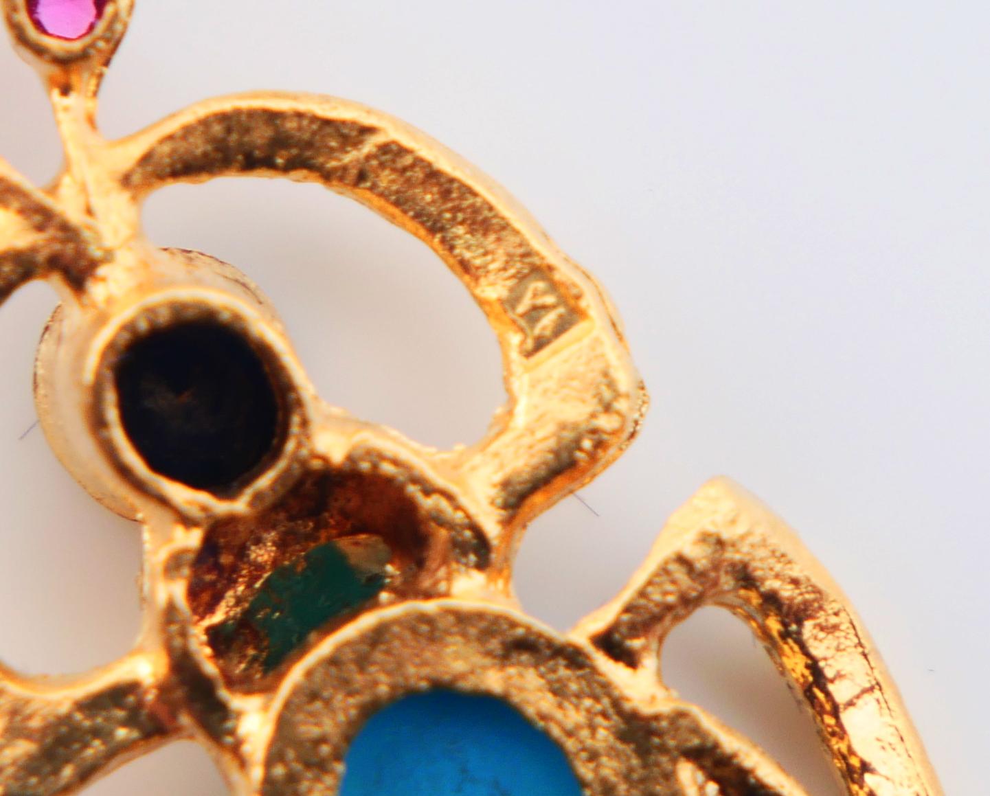Ägyptische Vintage Ägyptische Vintage-Anhänger Käfer Turqouise Saphir Rubin Smaragd 18K Gold /3.15gr (Cabochon)