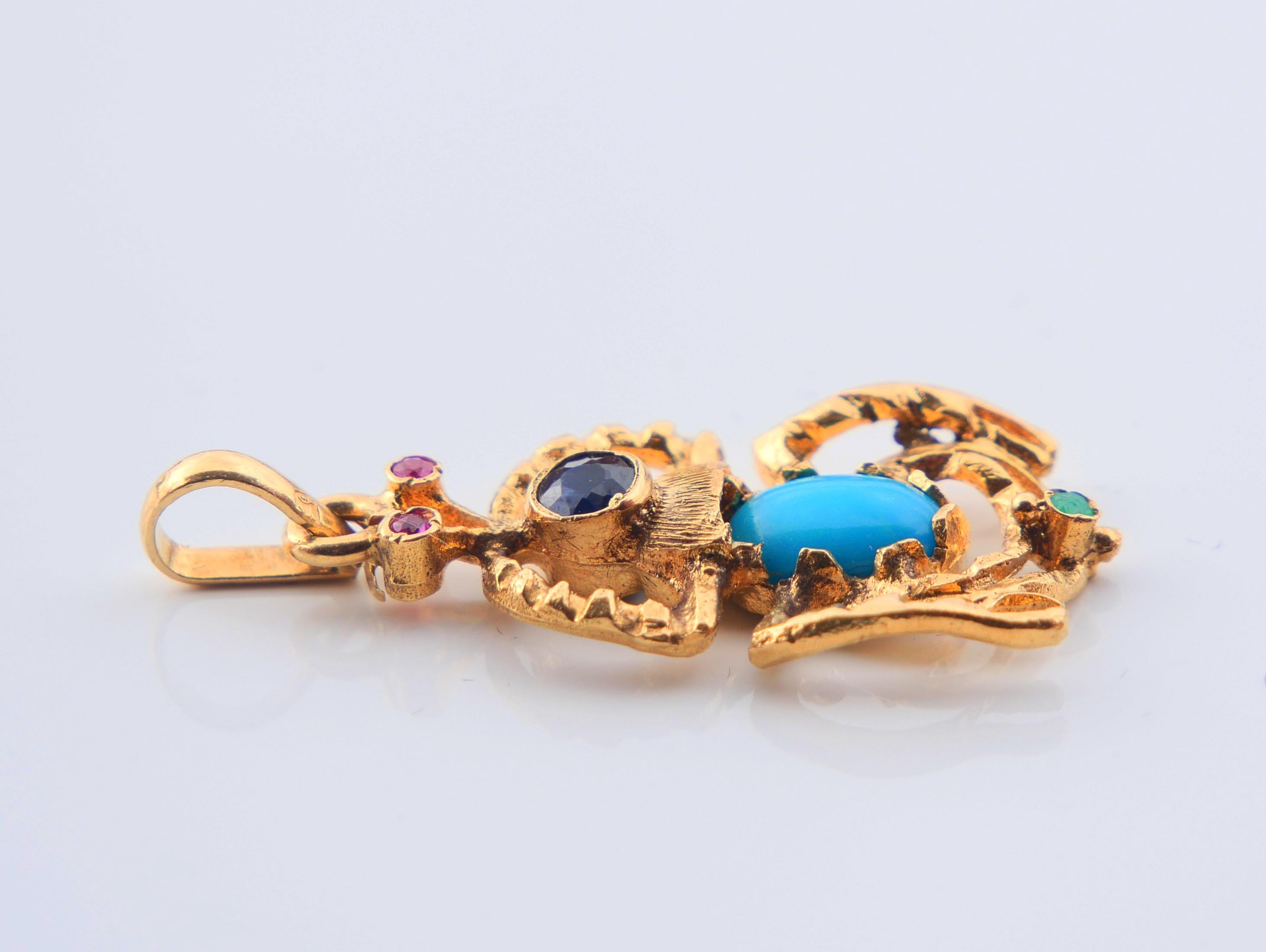 Ägyptische Vintage Ägyptische Vintage-Anhänger Käfer Turqouise Saphir Rubin Smaragd 18K Gold /3.15gr für Damen oder Herren
