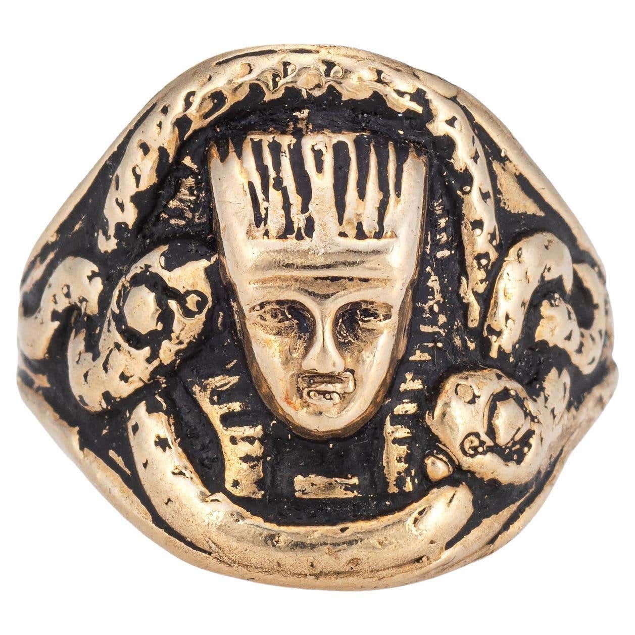 Pharos Rings Vintage Egyptian Pharaoh Ring Snakes Signet Band Sz 6.5 14k Yellow Gold ...