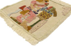 Vintage Egyptian Pictorial Wall Hanging Tapestry with Tropical Folk Art Style