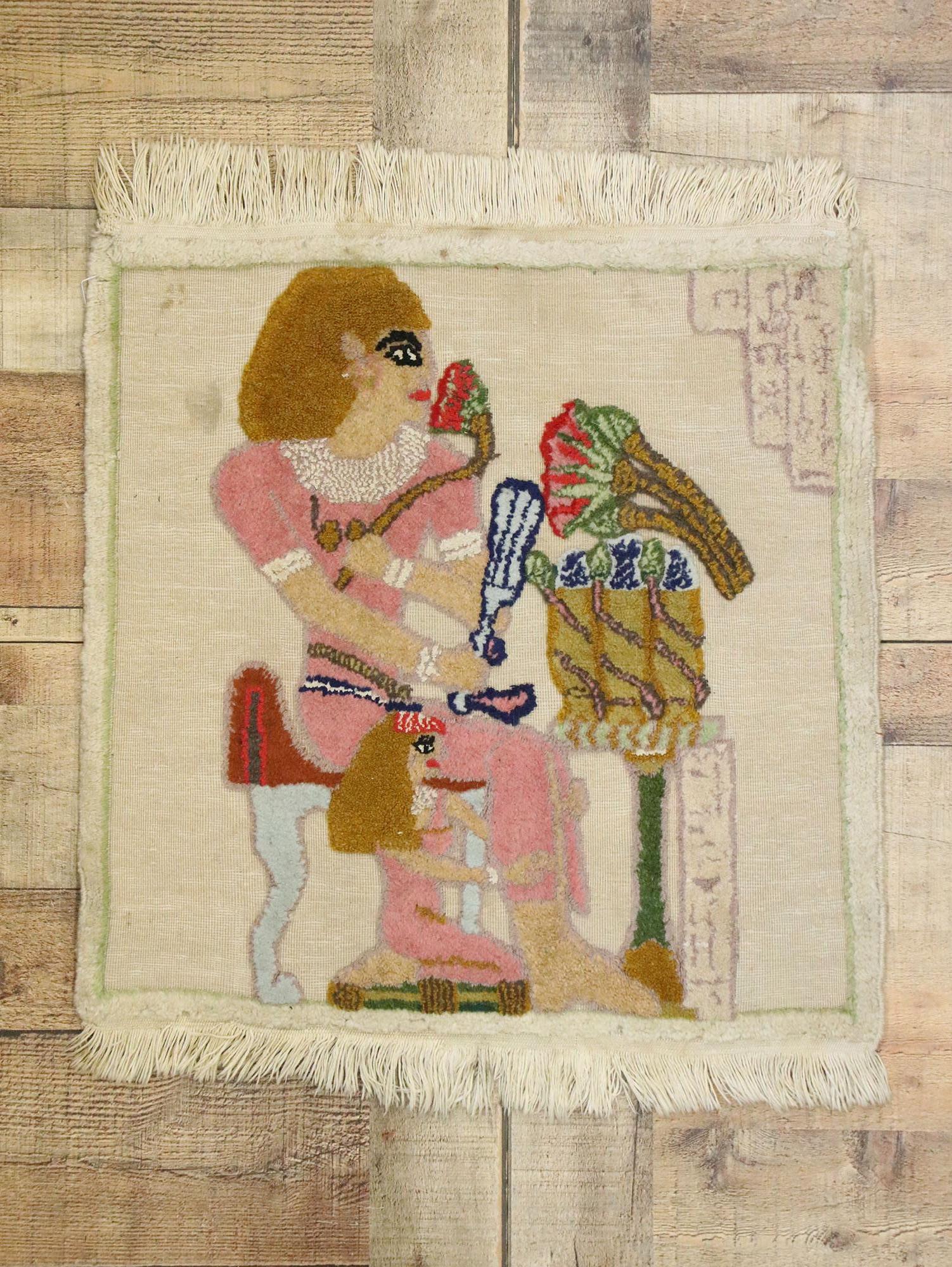 Hand-Woven Vintage Egyptian Pictorial Wall Hanging Tapestry with Tropical Folk Art Style For Sale