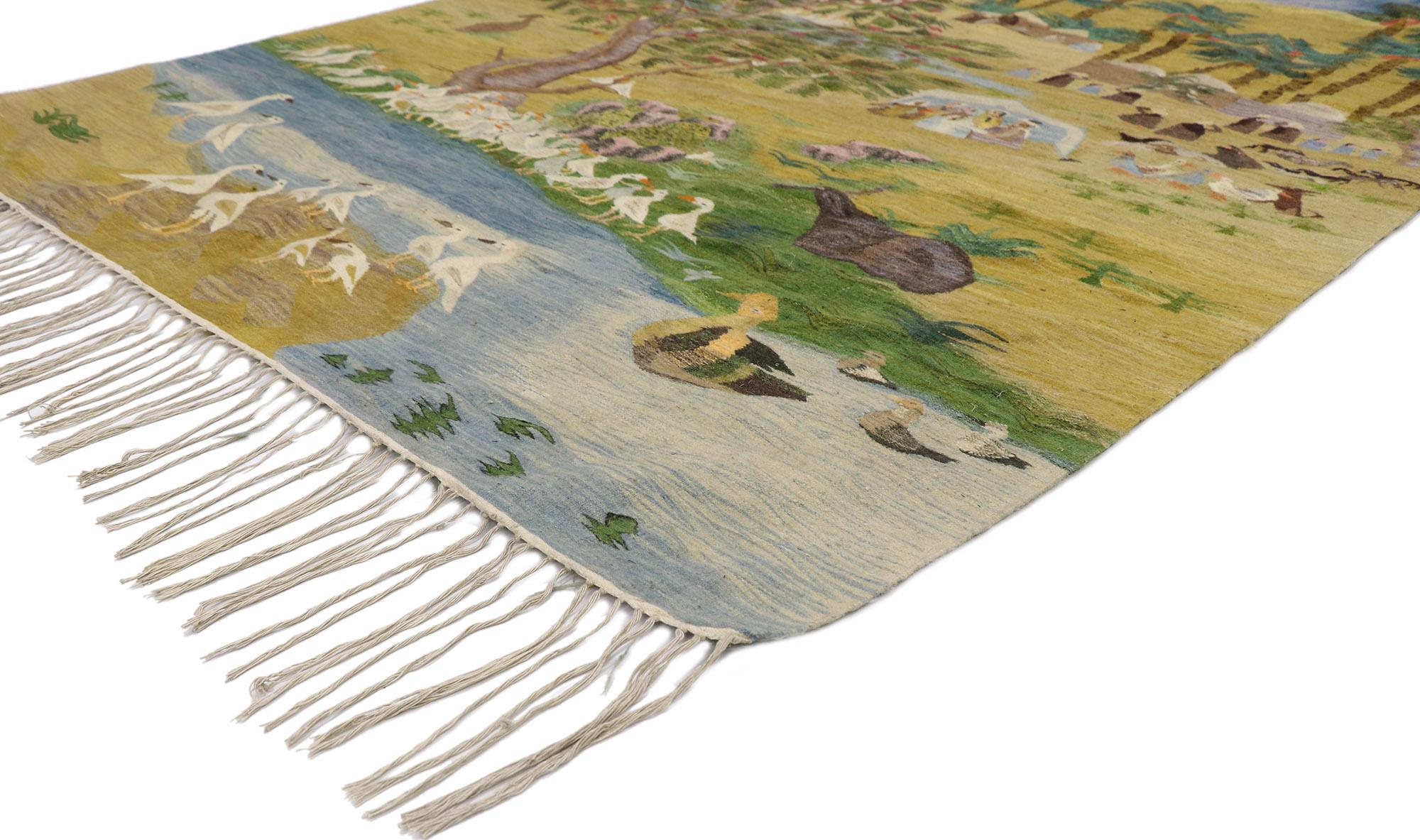 ?78103 Vintage Egyptian Ramses Wissa Wassef Tapestry 06'03 x 07'08. ??Reminiscences of an exotic journey and folk art charm, this Egyptian wool tapestry is a captivating vision of woven beauty. The weaver's signature woven into the bottom left