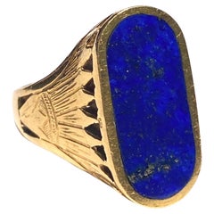 Bague vintage de style néo-égyptien en or 18 carats et lapis-lazuli