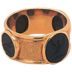 Vintage Egyptian Revival Bloodstone Intaglio 14K Yellow Gold Men's Ring