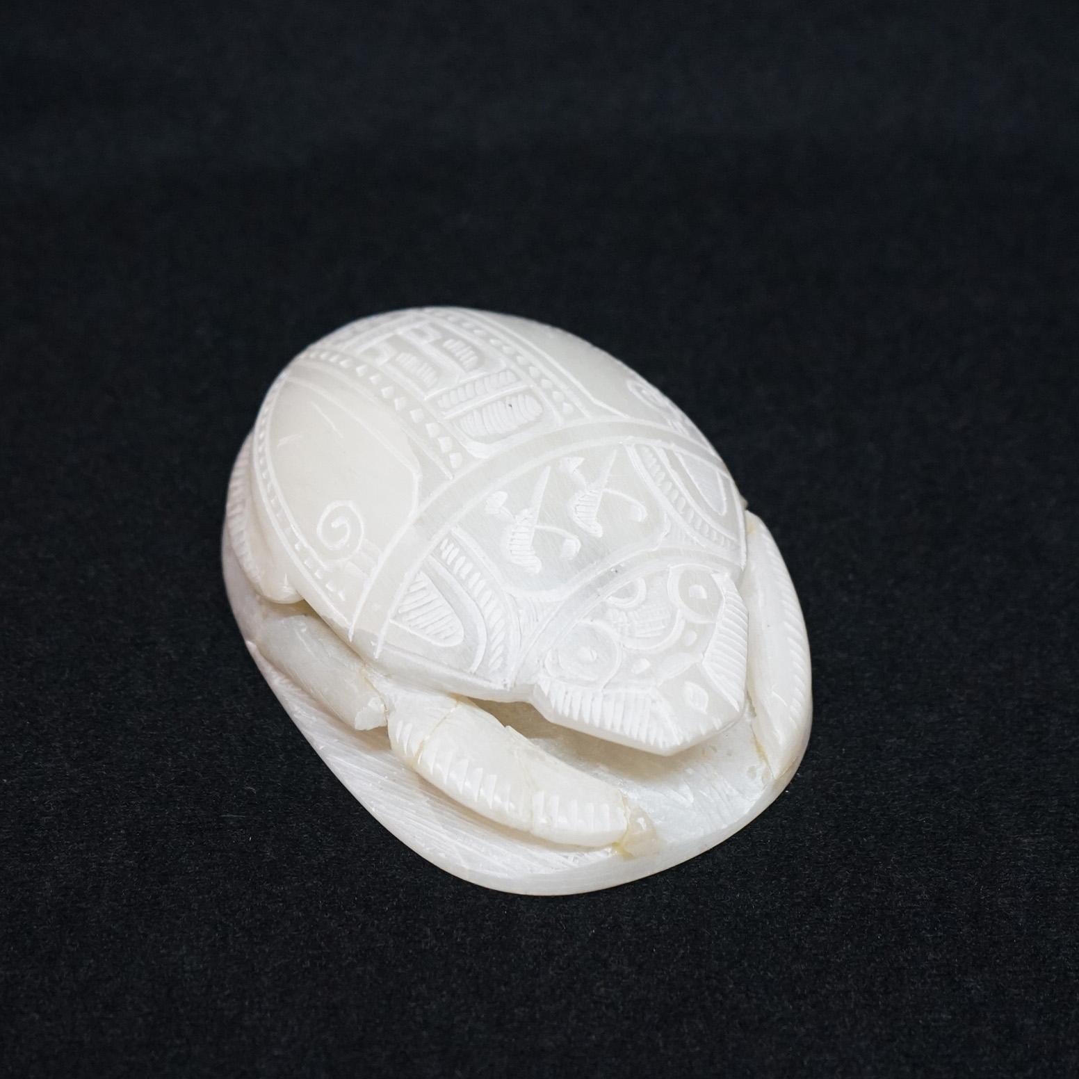 20th Century Vintage Egyptian Revival Carved Alabaster Scarab Figure Paperweight 20th C