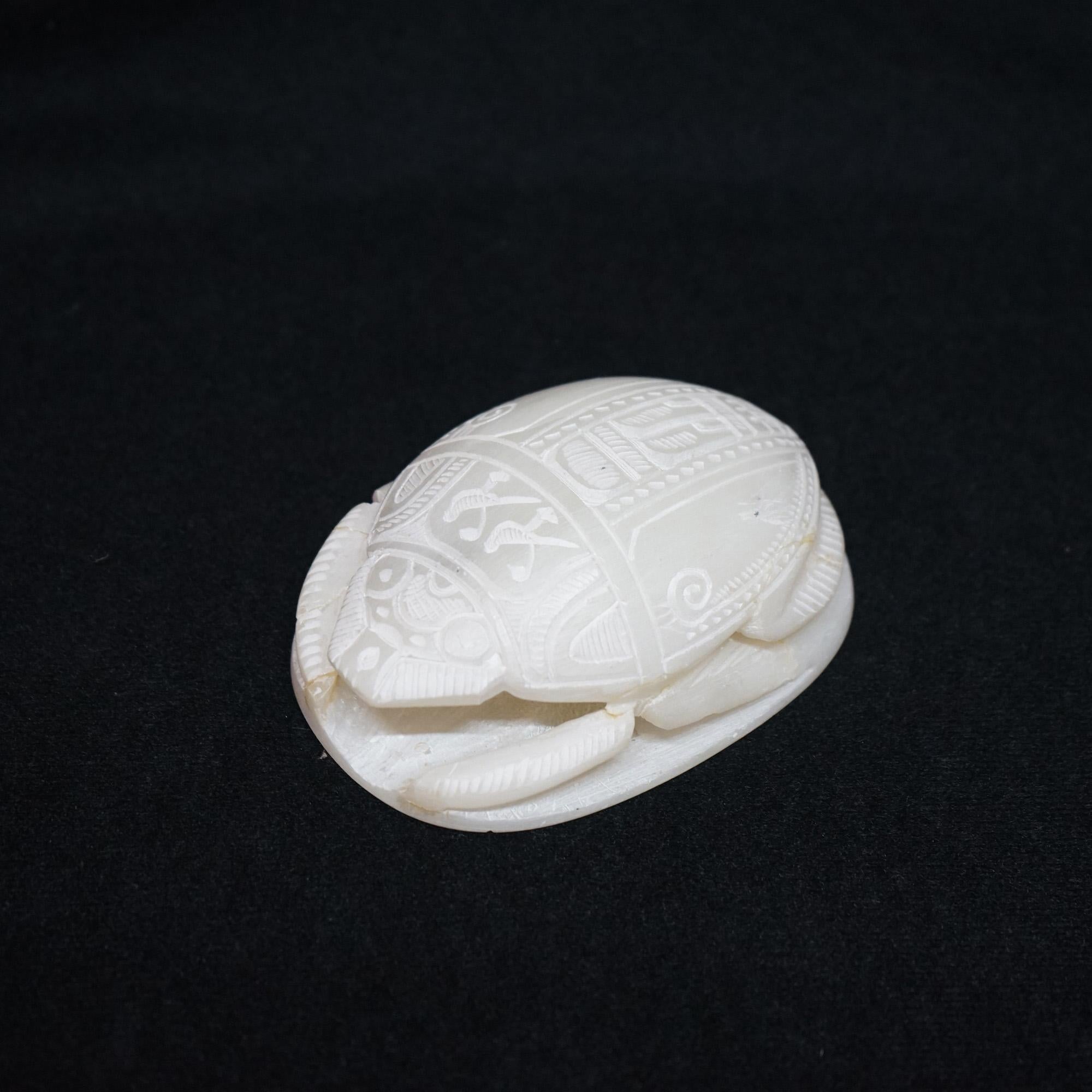 Vintage Egyptian Revival Carved Alabaster Scarab Figure Paperweight 20th C 1