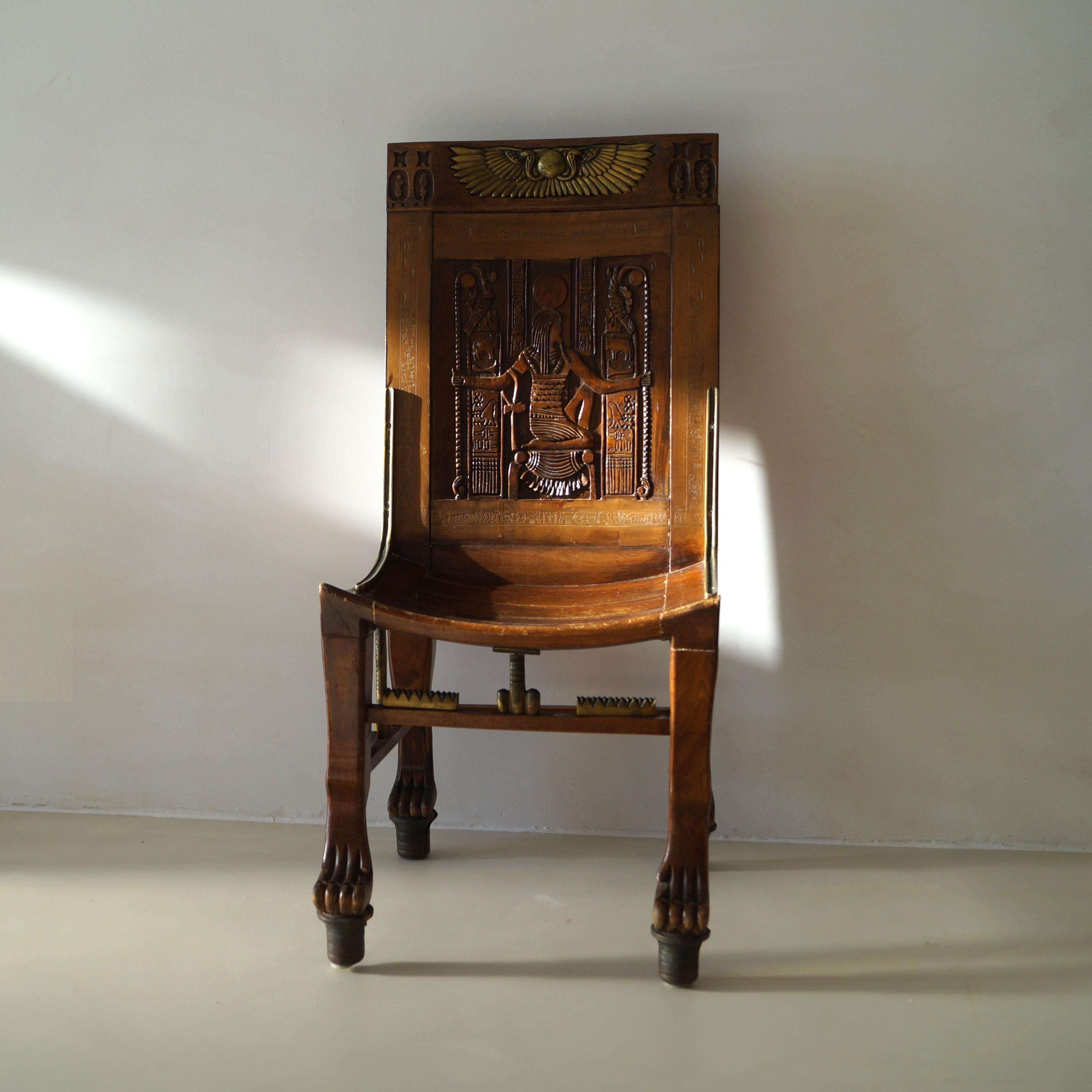 English Vintage Egyptian Revival chair inspired on Tutankhamun's tomb chair, c. 1955 For Sale