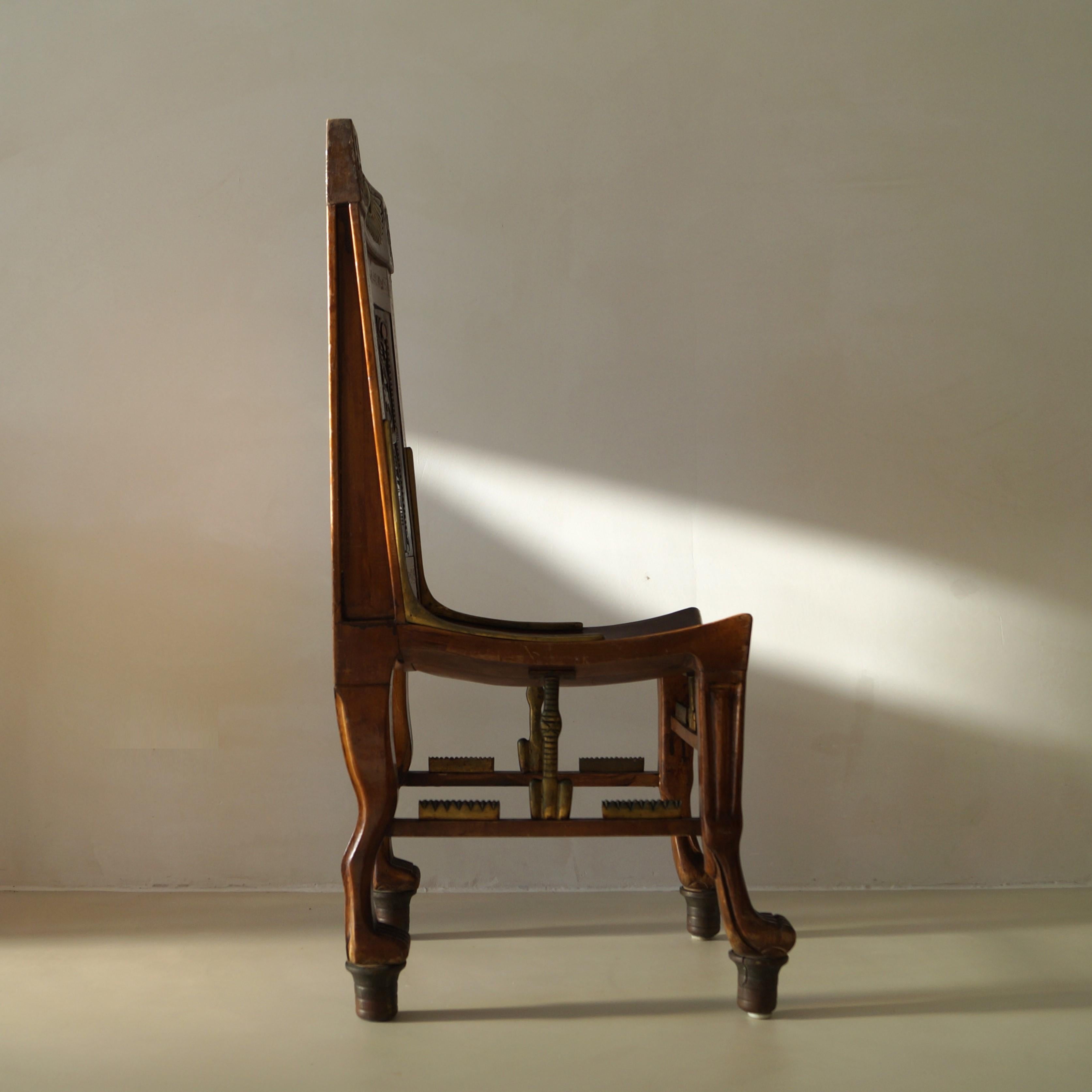 Wood Vintage Egyptian Revival chair inspired on Tutankhamun's tomb chair, c. 1955 For Sale