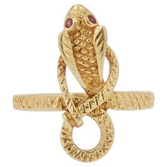 Vintage Egyptian Revival Cleopatra's 18k Yellow Gold Snake Ring