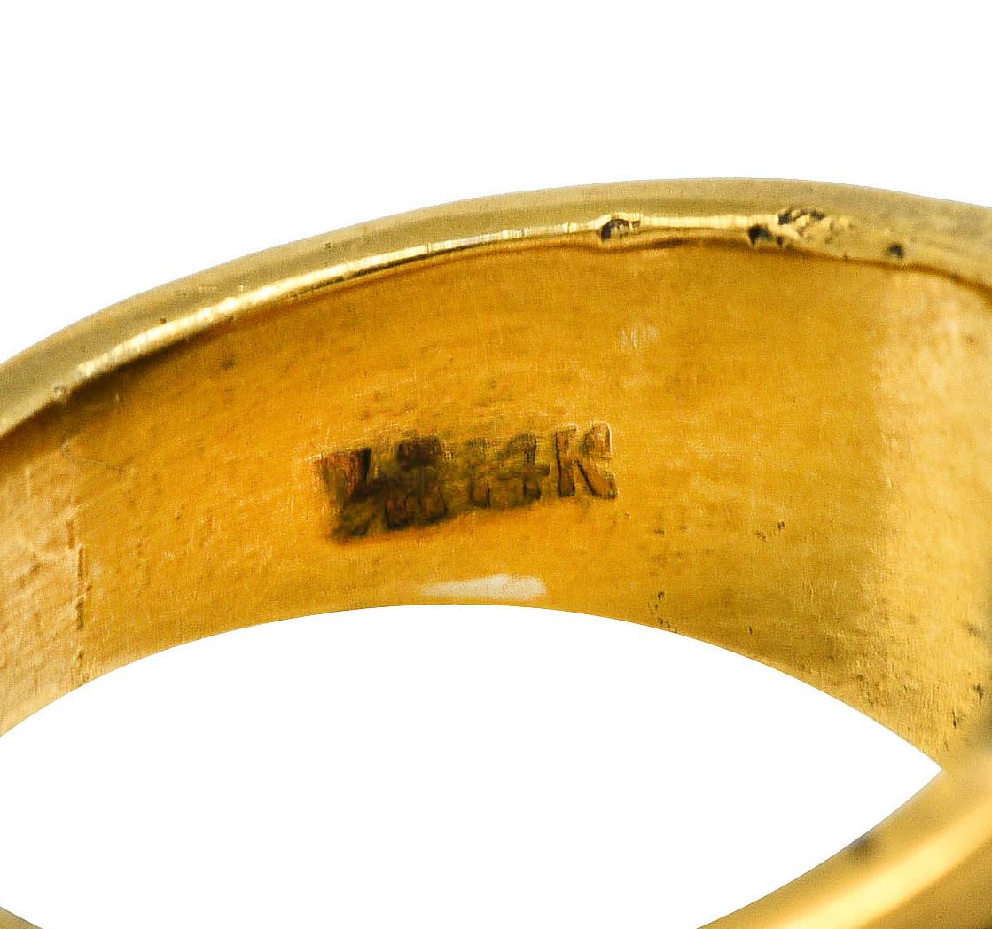 Women's or Men's Vintage Egyptian Revival Diamond Turquoise 14 Karat Gold Hieroglyph Ring