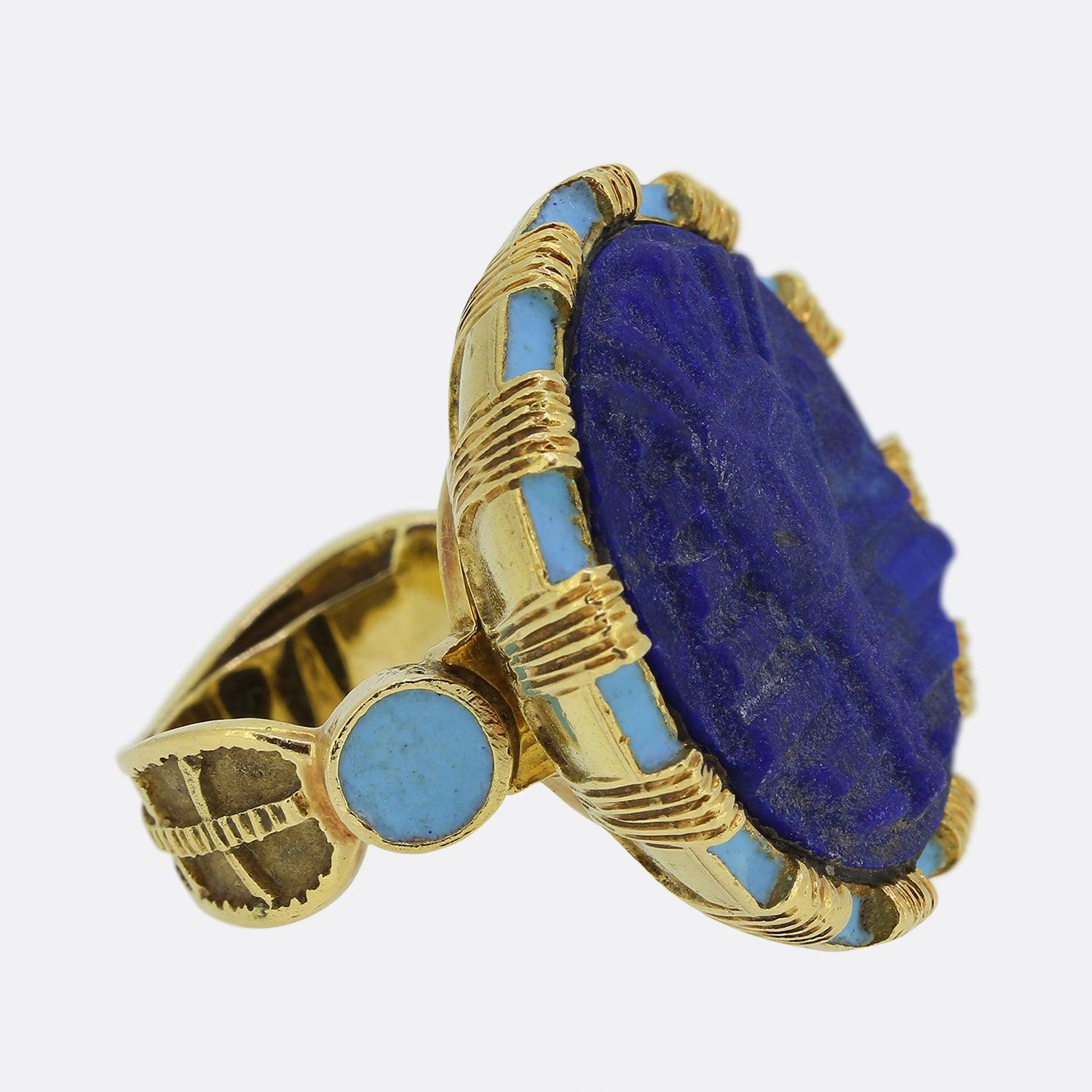 Round Cut Vintage Egyptian Revival Lapis Lazuli Tutankhamun Ring