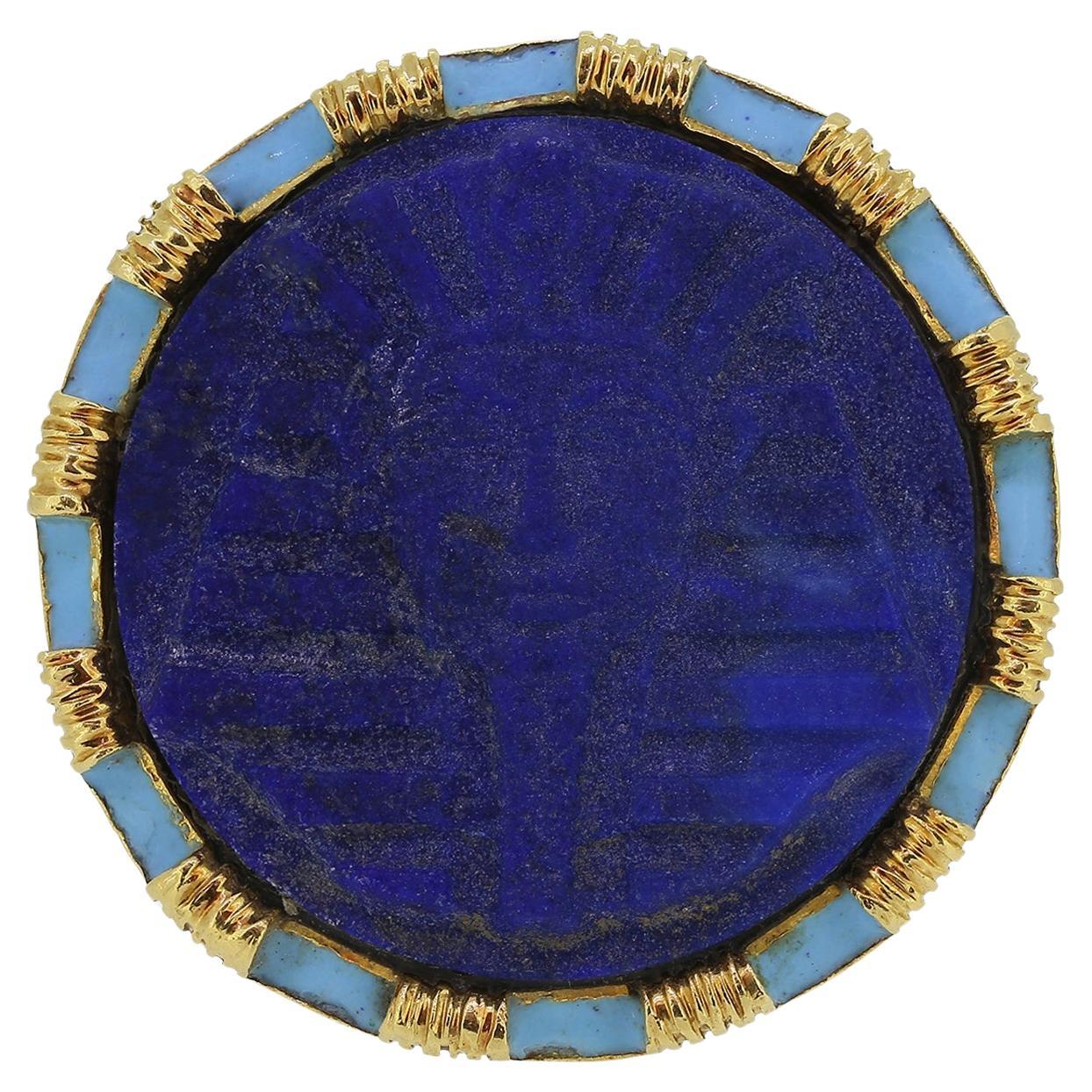 Bague vintage de style néo-égyptien en lapis-lazuli Tutankhamun